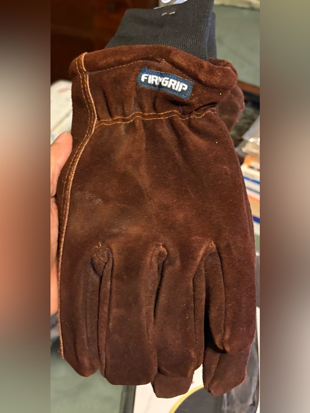 Men's Brown Suede Work Gloves with Elastic Wrist